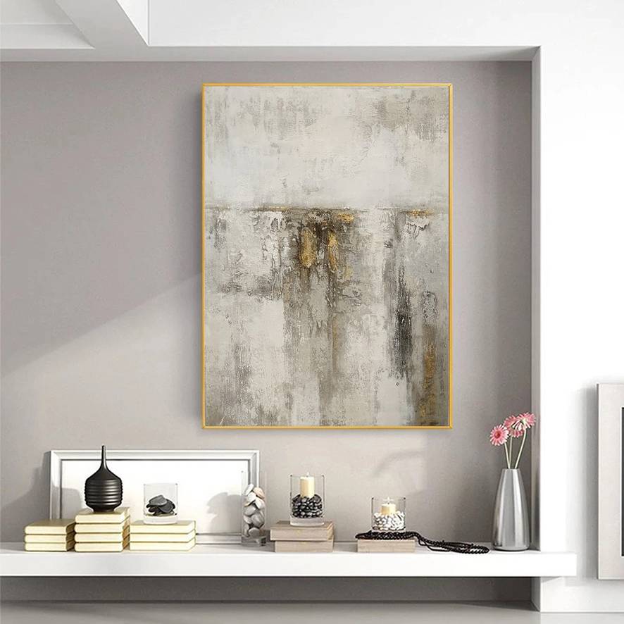 Leaf Original White Contemporary Abstract Canvas Wall Art CJE05